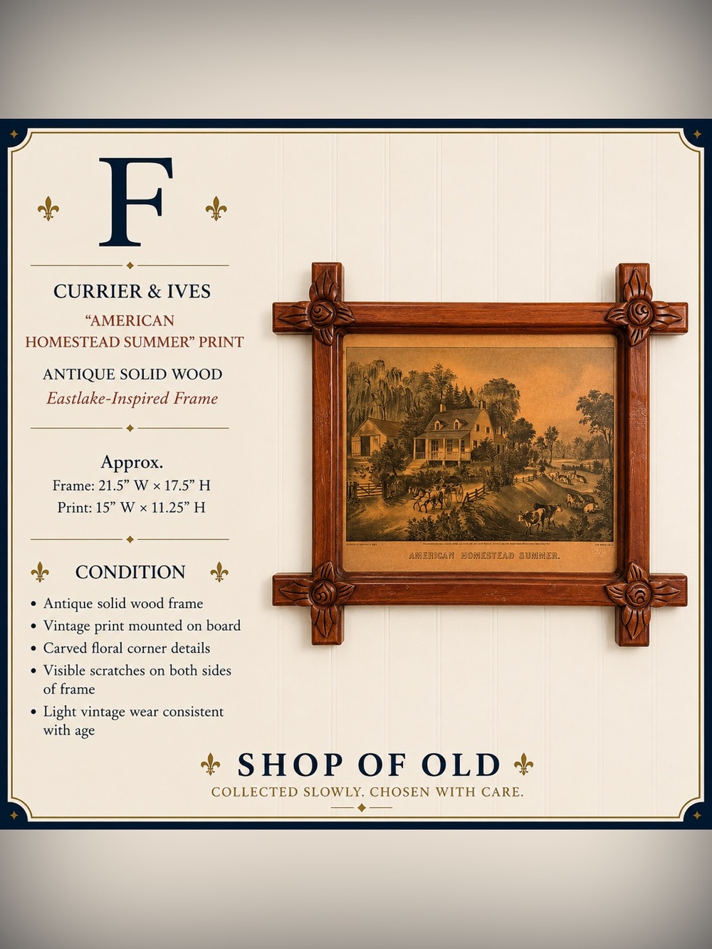 Currier & Ives “American Homestead Summer” Print in Antique Eastlake Frame